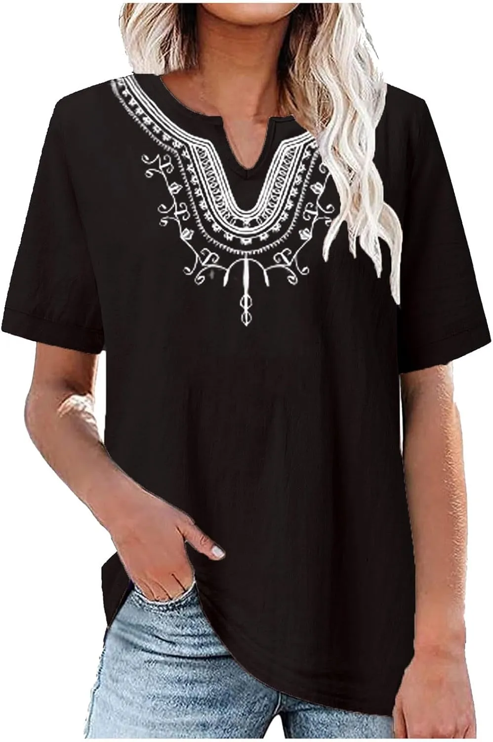 Summer Tops for Women 2025 Casual 3/4 Sleeve Button Down Cotton Linen Shirts Boho Trendy V-Neck Tunic Blouses Clothes