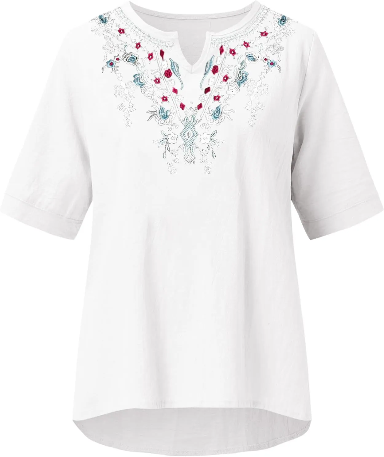 Summer Tops for Women 2025 Casual 3/4 Sleeve Button Down Cotton Linen Shirts Boho Trendy V-Neck Tunic Blouses Clothes