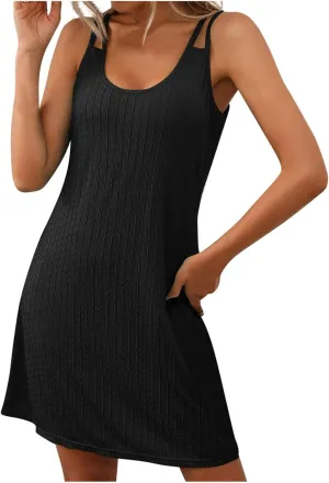 Sundresses for Women 2025 Casual Sleeveless Solid Color Sundress Fashion Loose Fit Crew Neck Summer Beach Dress