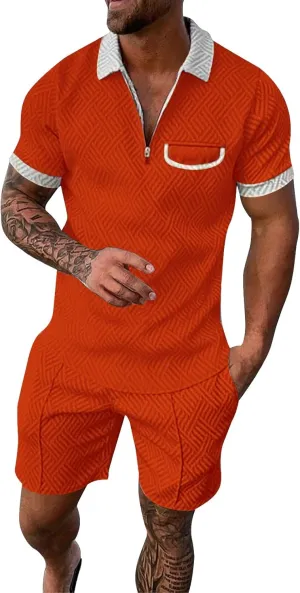 SUWBMHWE Men's Tracksuits Fashion 2 Piece Athletic Color Block Sets Classic Summer Vacation Button Down Shirts Suit