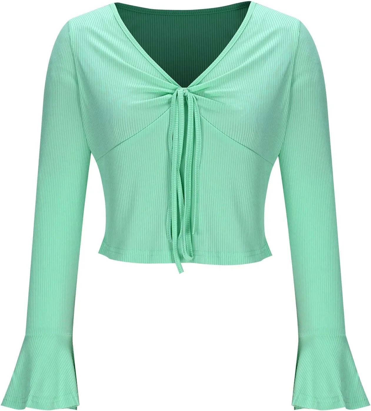 Sweater for Women Sexy V Neck Cropped Sweater Slim Fit Long Sleeve Knitted Pullover Tops Casual Y2k Going Out Shirts