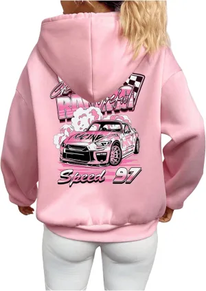 SweatyRocks Women's Graphic Oversized Hoodies Long Sleeve Drop Shoulder Pullover Sweatshirts