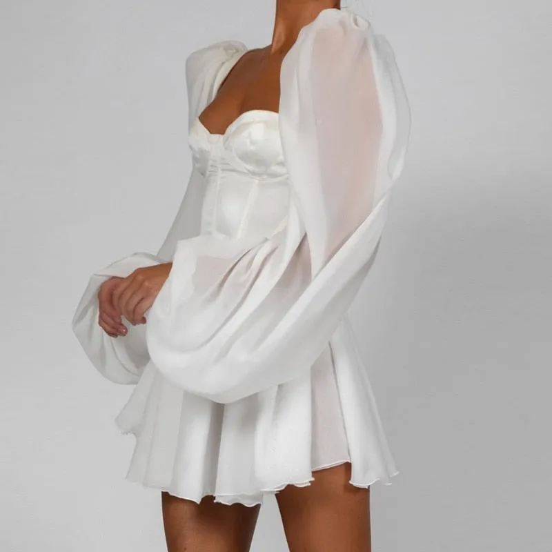 Sylvie - Robe de soirée élégante blanche à manches lanternes