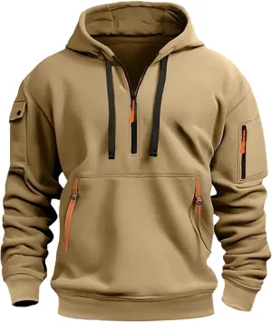 Tactic Hoodies for Men with Zippper Pockets Quarter Zip Loose Fit Athletic Hooded Sweatshirt Casual Sport Hoodies