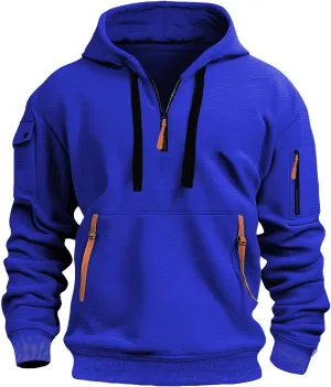 Tactic Hoodies for Men with Zippper Pockets Quarter Zip Loose Fit Athletic Hooded Sweatshirt Casual Sport Hoodies