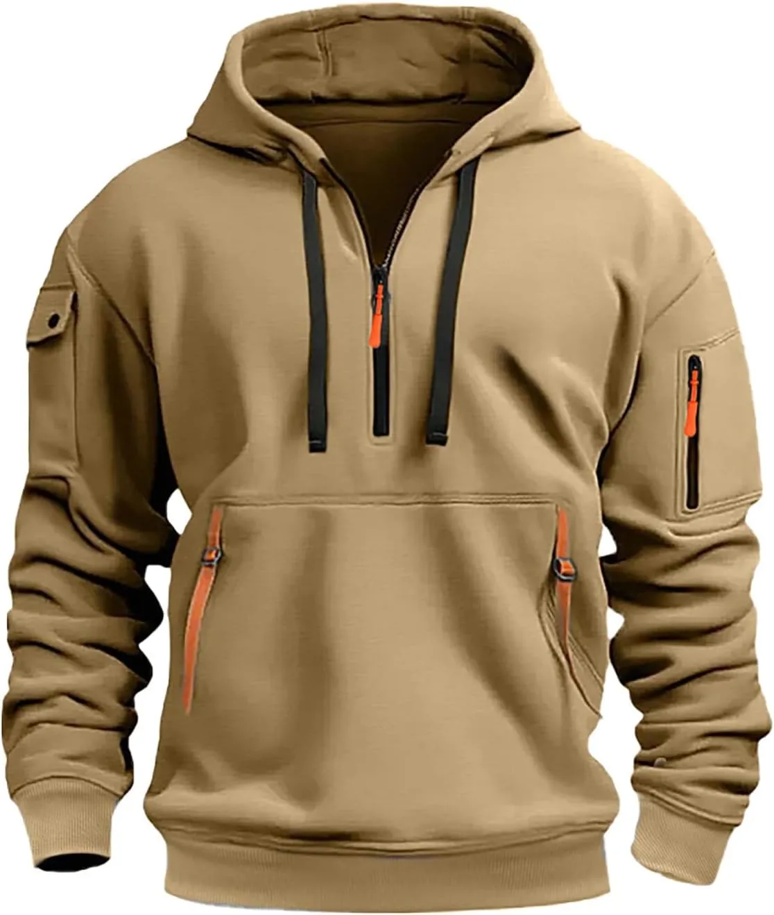 Tactic Hoodies for Men with Zippper Pockets Quarter Zip Loose Fit Athletic Hooded Sweatshirt Casual Sport Hoodies