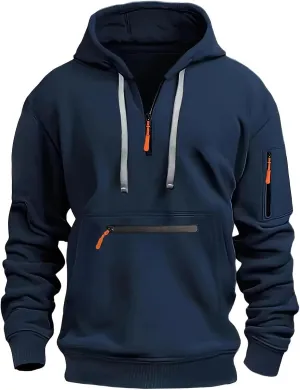 Tactic Hoodies for Men with Zippper Pockets Quarter Zip Loose Fit Athletic Hooded Sweatshirt Casual Sport Hoodies