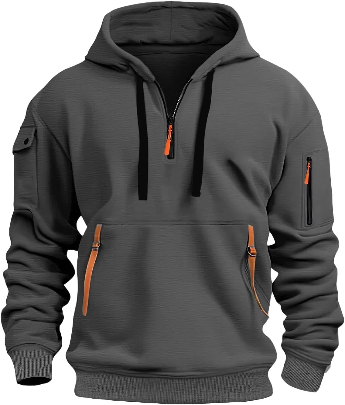 Tactic Hoodies for Men with Zippper Pockets Quarter Zip Loose Fit Athletic Hooded Sweatshirt Casual Sport Hoodies
