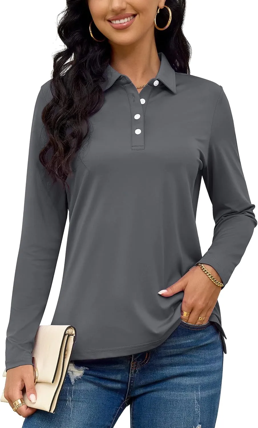 TACVASEN Polo Shirts for Women Casual T-Shirts Long Sleeve Golf Tops