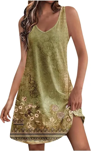 TANGNADE Womens Summer Dresses 2024 Loose V Neck Sleeveless Sundresses with Pocket A Line Swimsuit Coverup