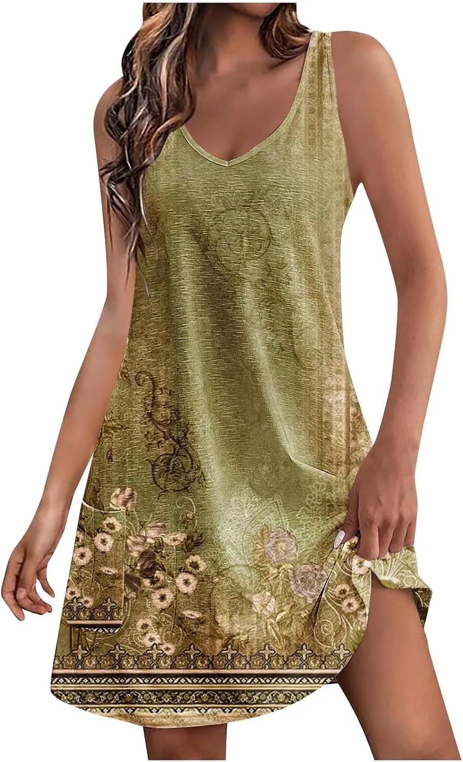 TANGNADE Womens Summer Dresses 2024 Loose V Neck Sleeveless Sundresses with Pocket A Line Swimsuit Coverup