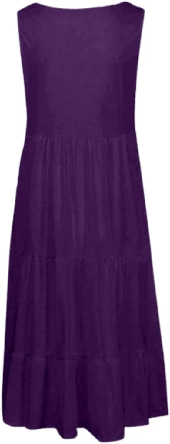 Tea Party Dresses for Woman Vintage Spaghetti Straps Tiered Ruffle Swing Knee Length Dress Vacation Sun Cover Up for Women
