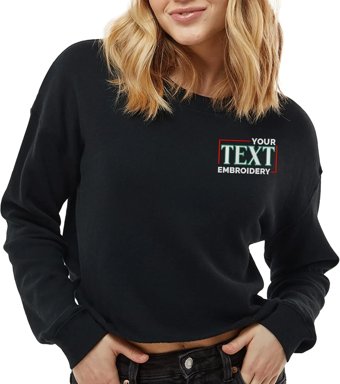 TEEAMORE Custom Embroidered Cropped Hoodies for Womens Add Your Text Crop Hooded Sweatshirt