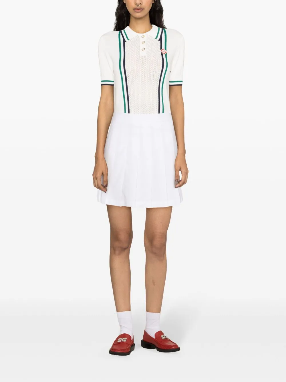 Tennis stripe-detail polo top