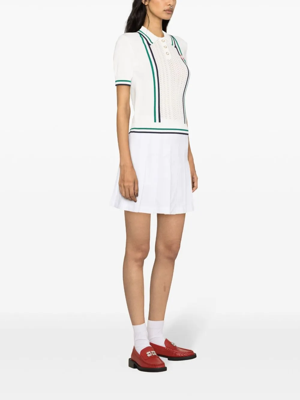 Tennis stripe-detail polo top