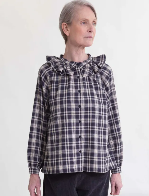 Tina-Cay Seacell Shirt In Navy & Beige Check