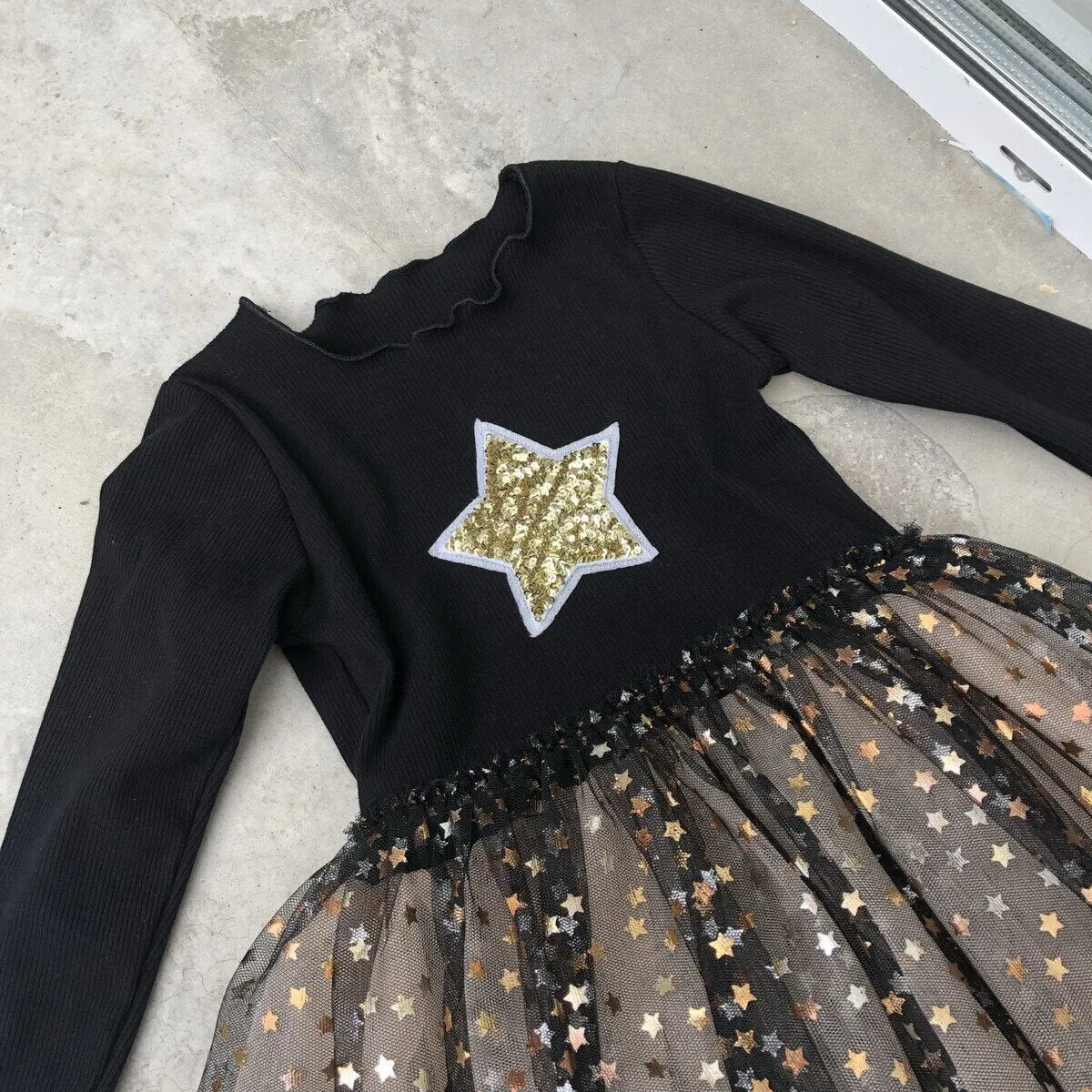 Toddler girl dresses 3~10 years kids long sleeve star mesh dresses for girls party princess dress children baby autumn clothes