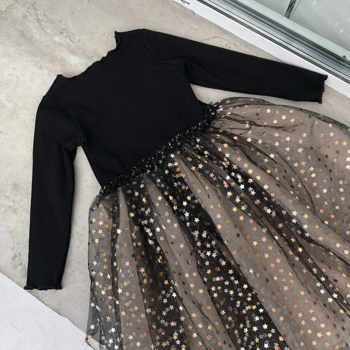 Toddler girl dresses 3~10 years kids long sleeve star mesh dresses for girls party princess dress children baby autumn clothes
