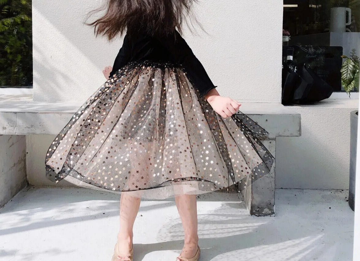 Toddler girl dresses 3~10 years kids long sleeve star mesh dresses for girls party princess dress children baby autumn clothes