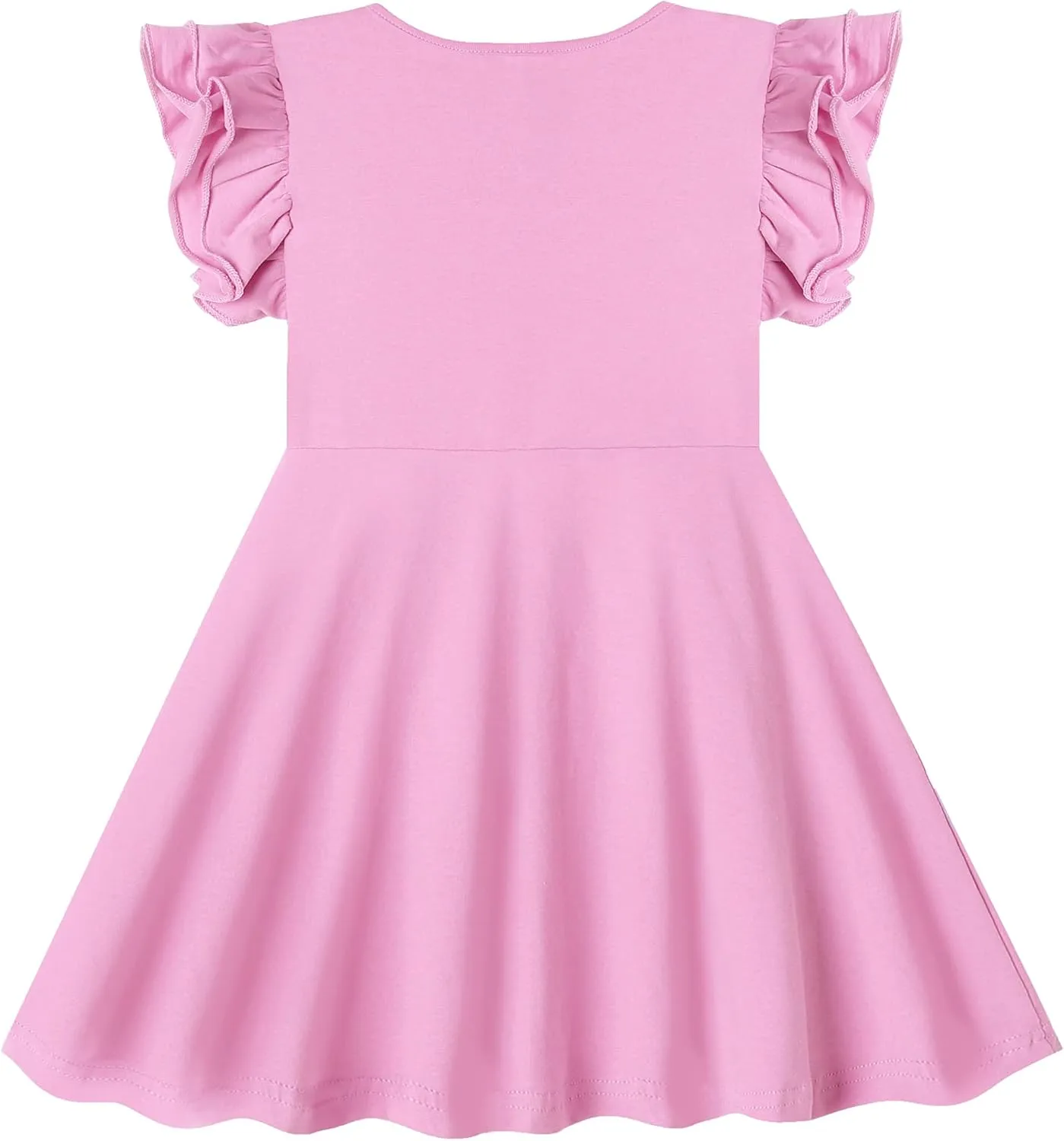 Toddler Girls Cotton Dress Double Flutter Sleeve Baby Tie Back Dress Kids Casual Ruffle Dresses