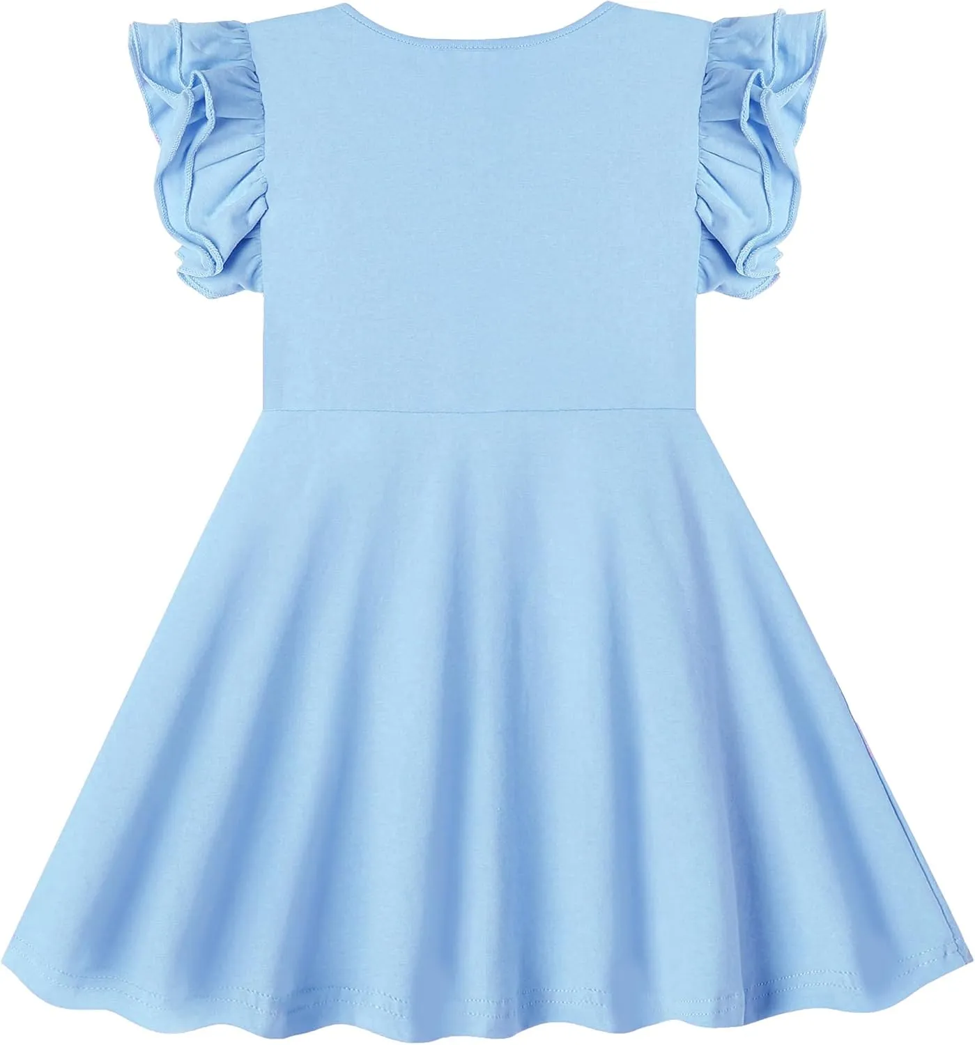 Toddler Girls Cotton Dress Double Flutter Sleeve Baby Tie Back Dress Kids Casual Ruffle Dresses