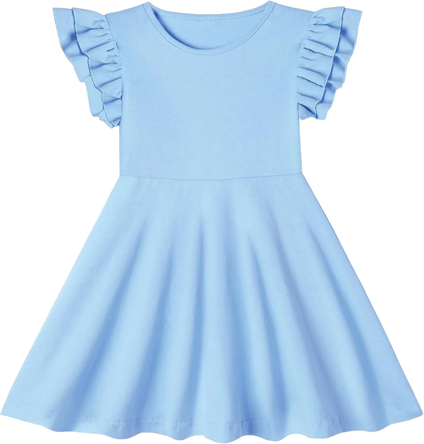 Toddler Girls Cotton Dress Double Flutter Sleeve Baby Tie Back Dress Kids Casual Ruffle Dresses