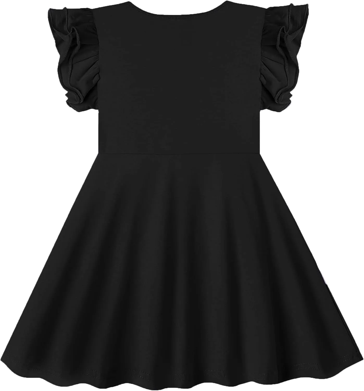 Toddler Girls Cotton Dress Double Flutter Sleeve Baby Tie Back Dress Kids Casual Ruffle Dresses