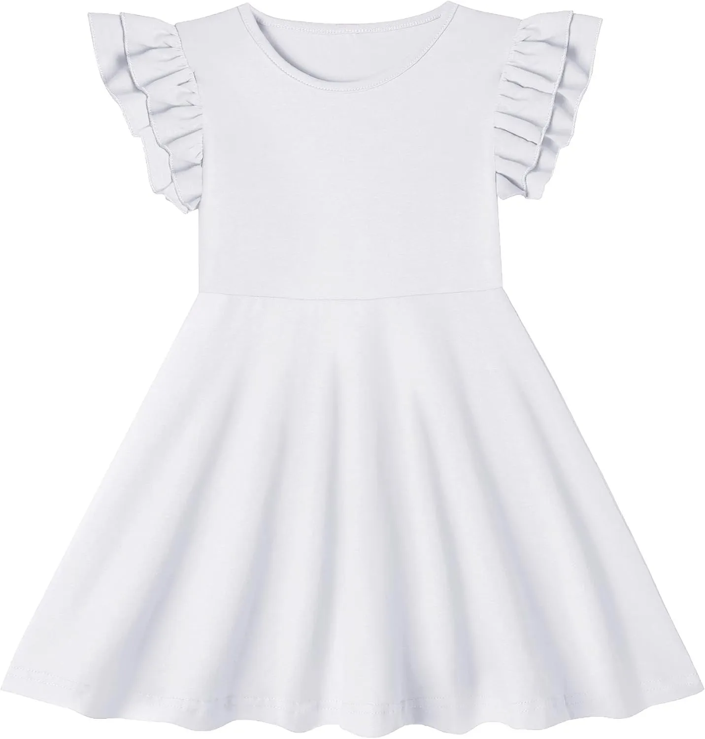 Toddler Girls Cotton Dress Double Flutter Sleeve Baby Tie Back Dress Kids Casual Ruffle Dresses