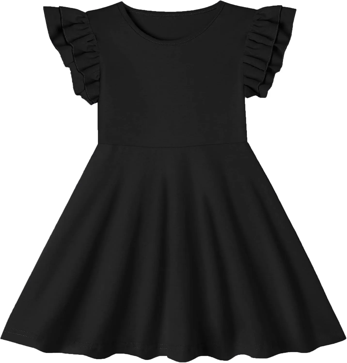 Toddler Girls Cotton Dress Double Flutter Sleeve Baby Tie Back Dress Kids Casual Ruffle Dresses