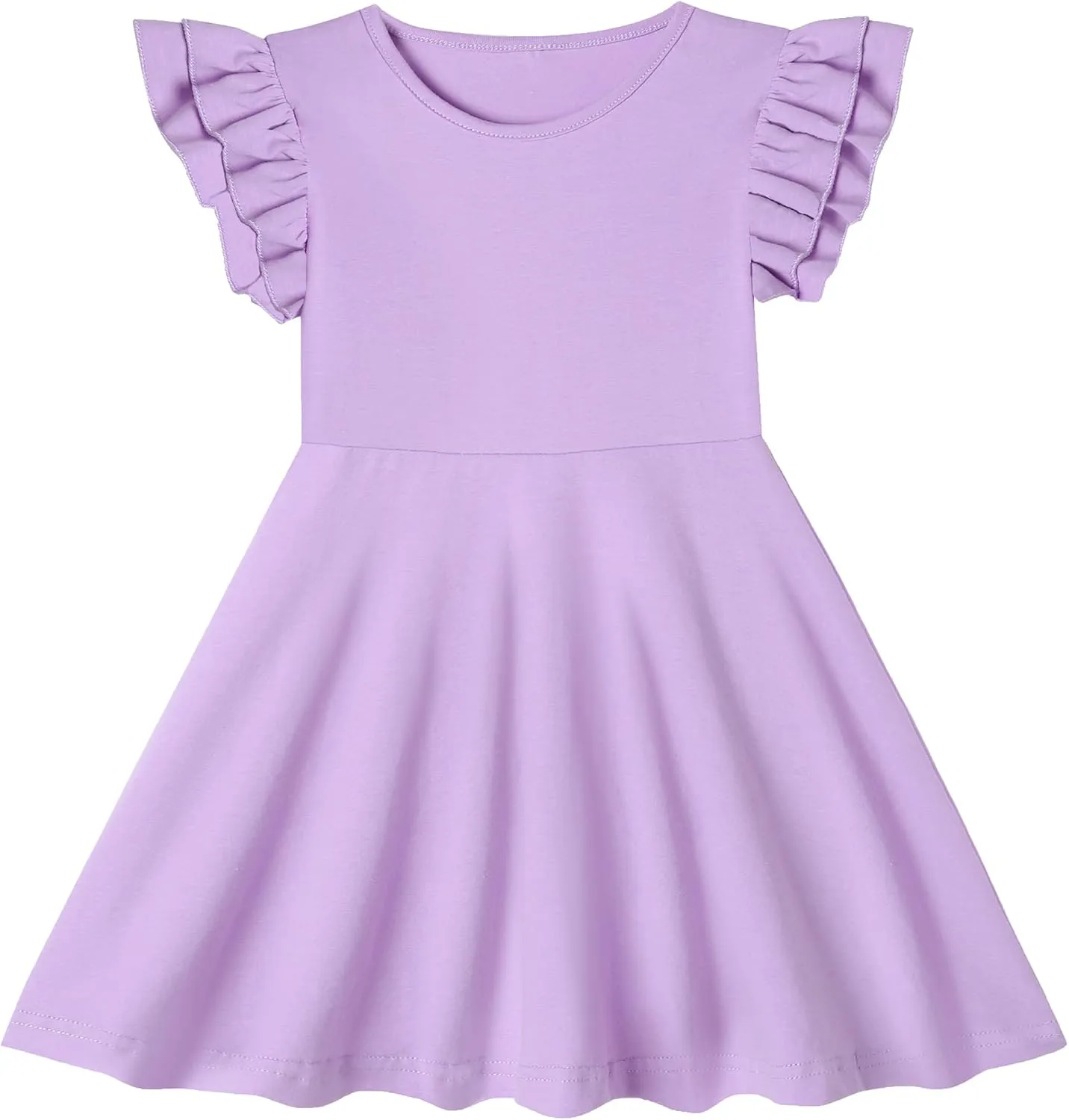 Toddler Girls Cotton Dress Double Flutter Sleeve Baby Tie Back Dress Kids Casual Ruffle Dresses
