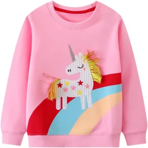 Toddler Girls Sweatshirts Long Sleeve Tops Kids Pullover Dinosaur Unicorn Print Shirt 2-7T