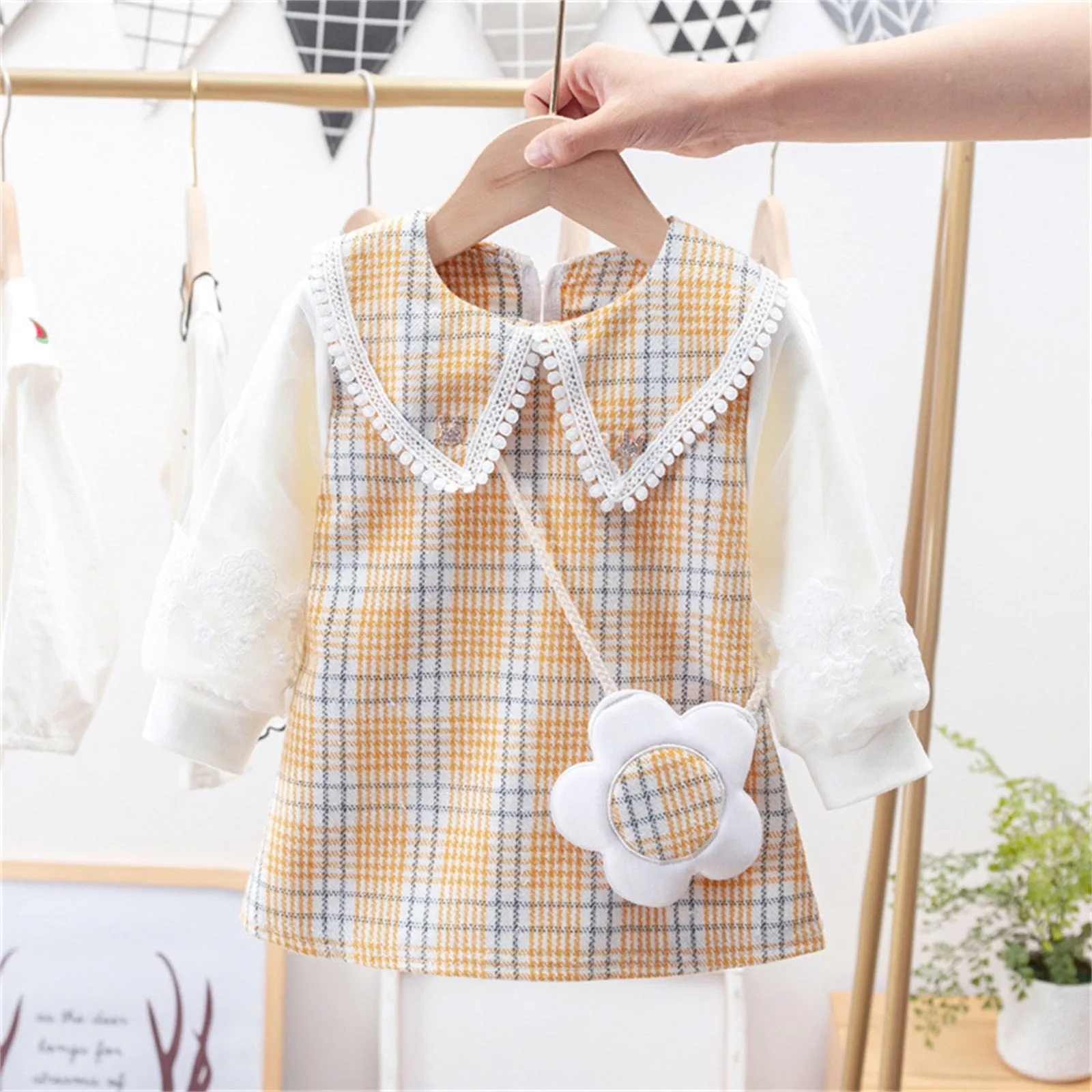 Toddler Kids Dress Baby Girls Winter Long Sleeve Soild Patchwork 3D Cute Bear Casual Princess Dress - BTGD8496