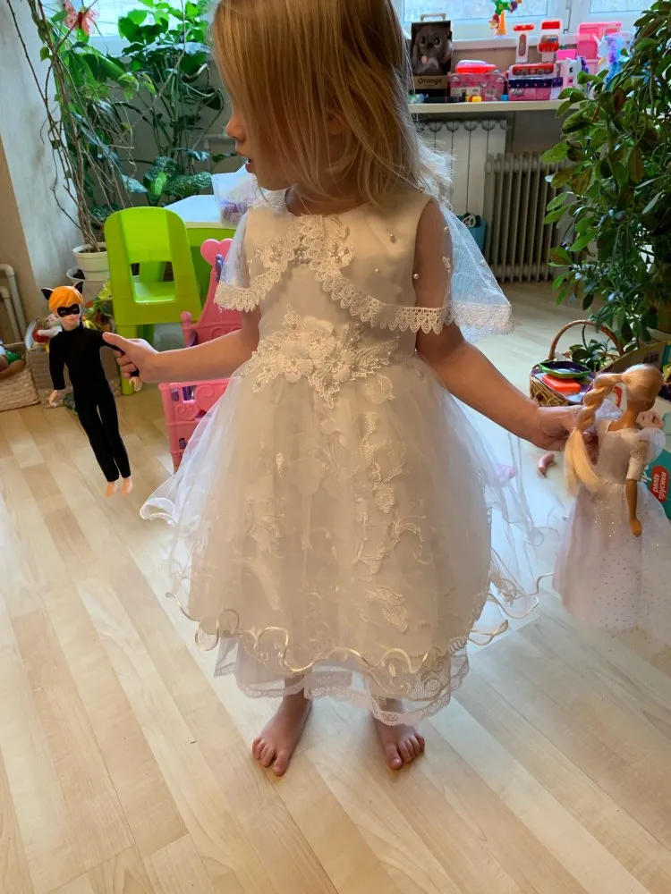Toddler/Kids Pearl Flower Birthday Dresses Kids Little Girls Pageant Wedding Prom Birthday Party Dress