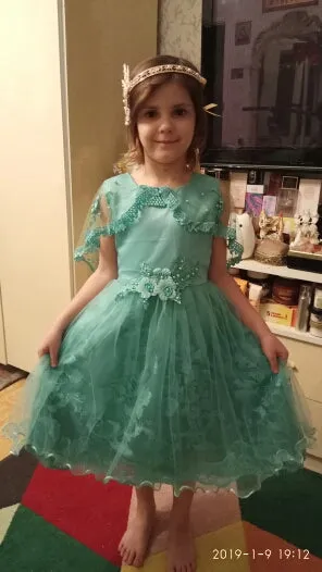 Toddler/Kids Pearl Flower Birthday Dresses Kids Little Girls Pageant Wedding Prom Birthday Party Dress