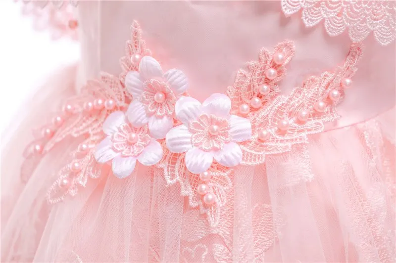 Toddler/Kids Pearl Flower Birthday Dresses Kids Little Girls Pageant Wedding Prom Birthday Party Dress