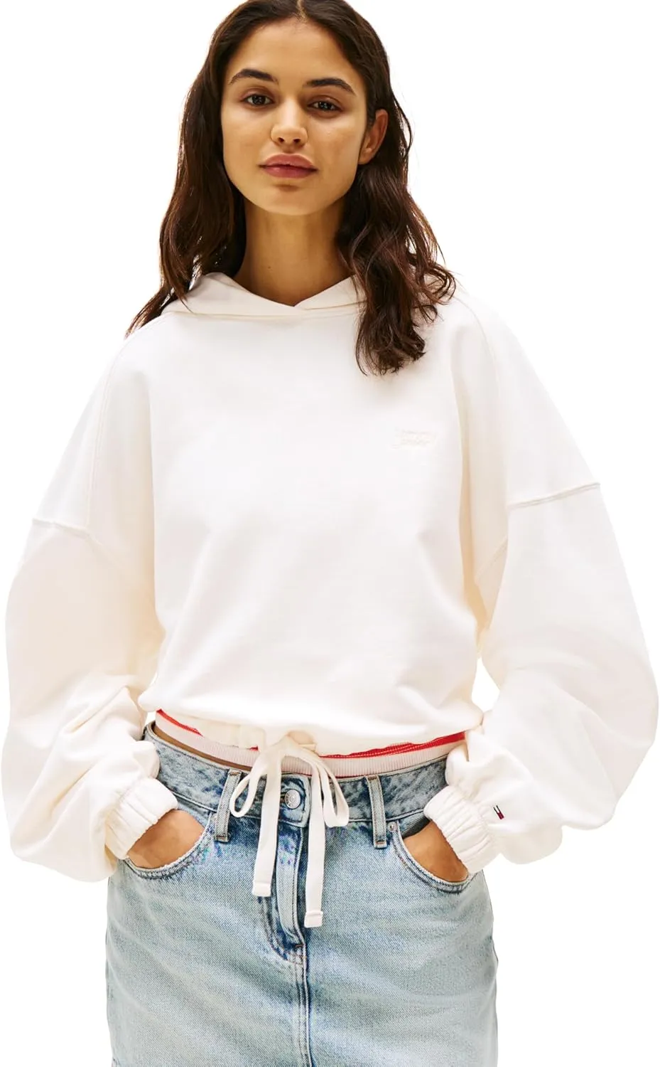 Tommy Jeans Women's Medium Weight Cropped Hoodies with Front Tie Detail