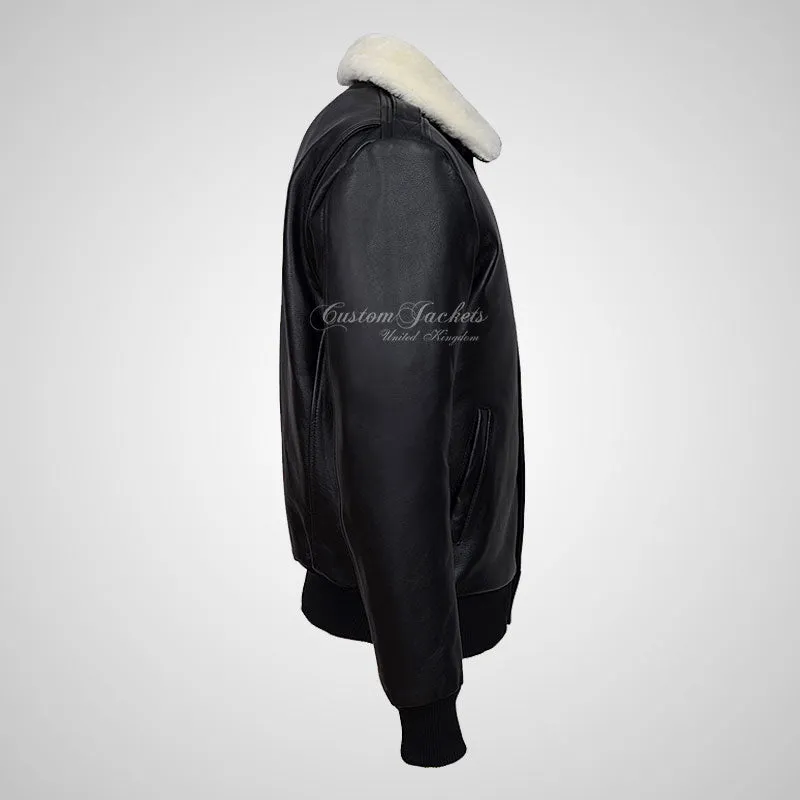 TRAP Leather Bomber Pilot Jacket Aniline Leather Detachable Fur Collar