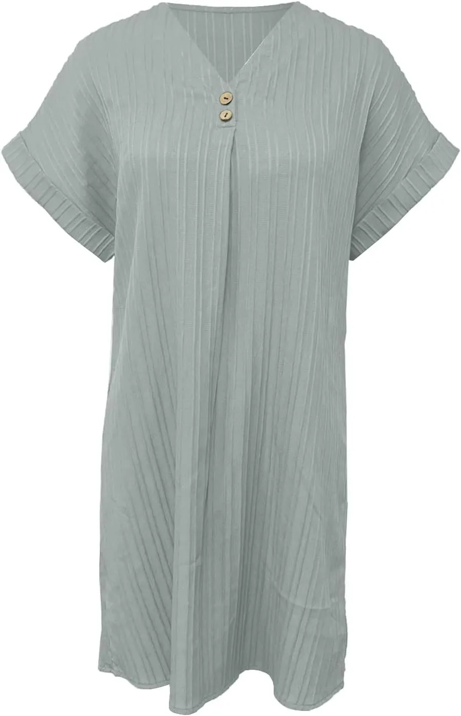 Tshirt Dress Women Holiday Bohemian Button V Neck Short Sleeve Midi Ruched Dresses Party Vacation Beach Sundresses for Women