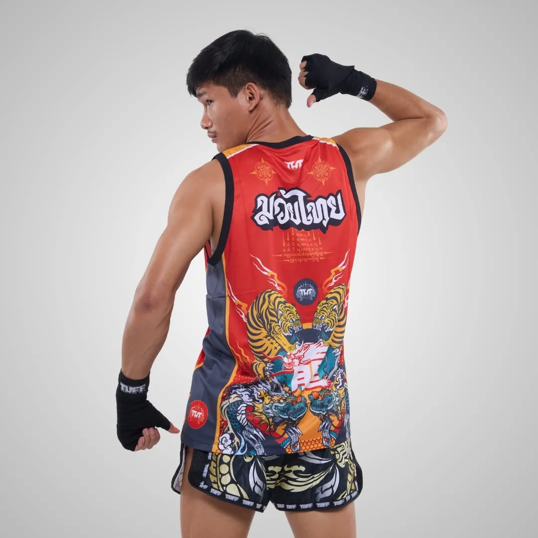 TUFF Red Chinese Dragon and Tiger Tank Top