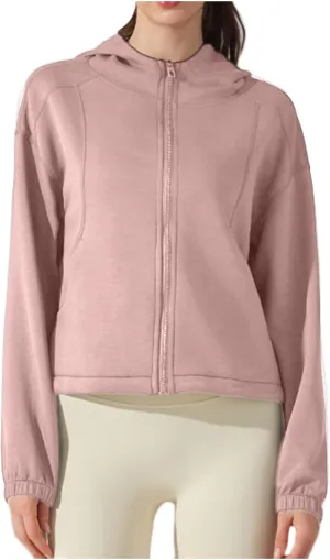 TUQIDEWU Womens Fleece Zip Up Cropped Sweatshirts, Workout Jackets Athletic Casual Long Sleeve Sweatshirts with Pockets