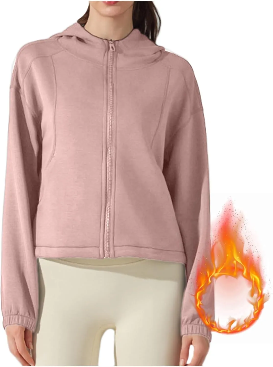 TUQIDEWU Womens Fleece Zip Up Cropped Sweatshirts, Workout Jackets Athletic Casual Long Sleeve Sweatshirts with Pockets