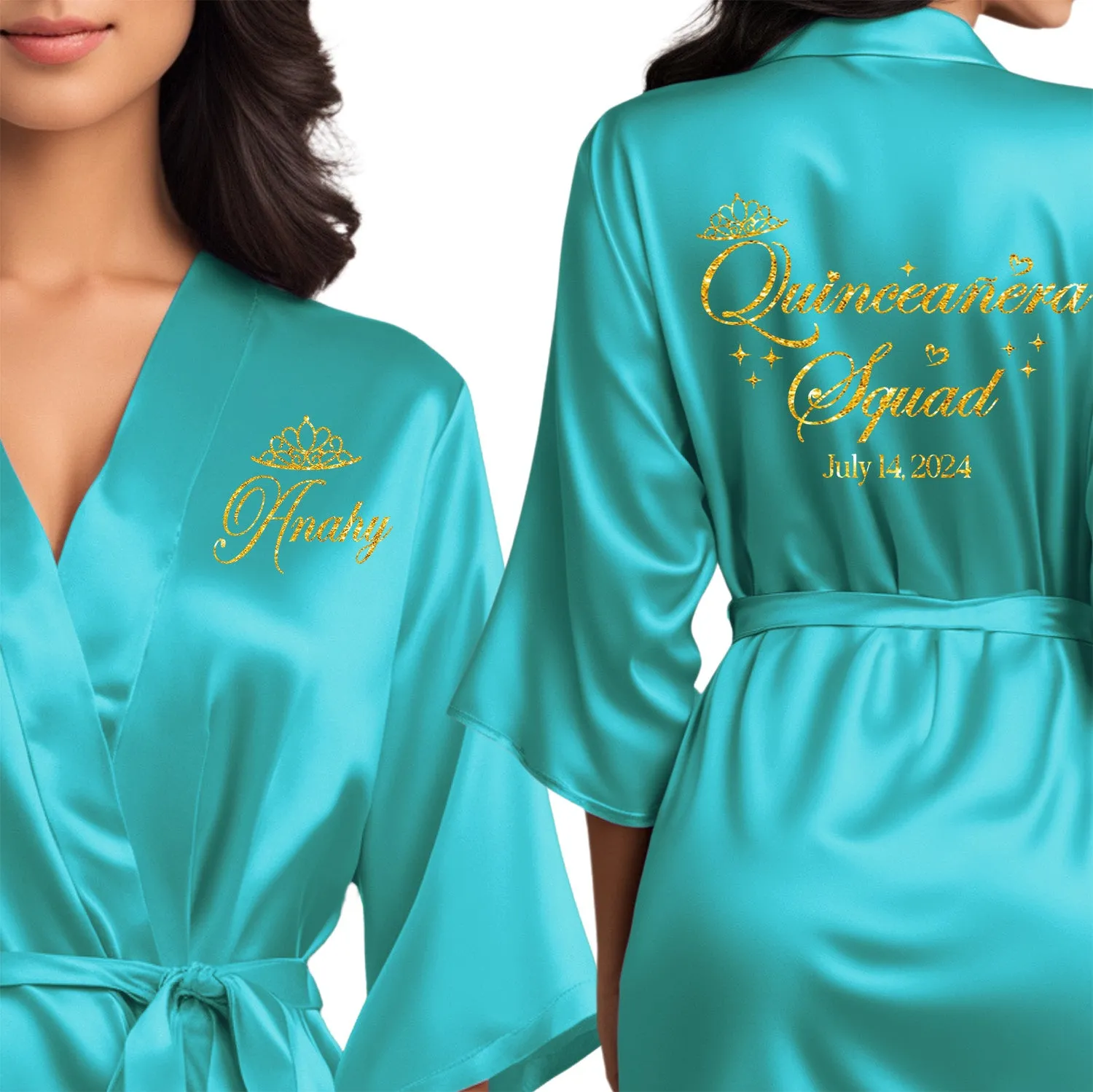 Turquoise Blue Mis Quince Años Robes, Pretty Quinceañera Robes, Robes for Mama de Quince | Quinceañera Gift
