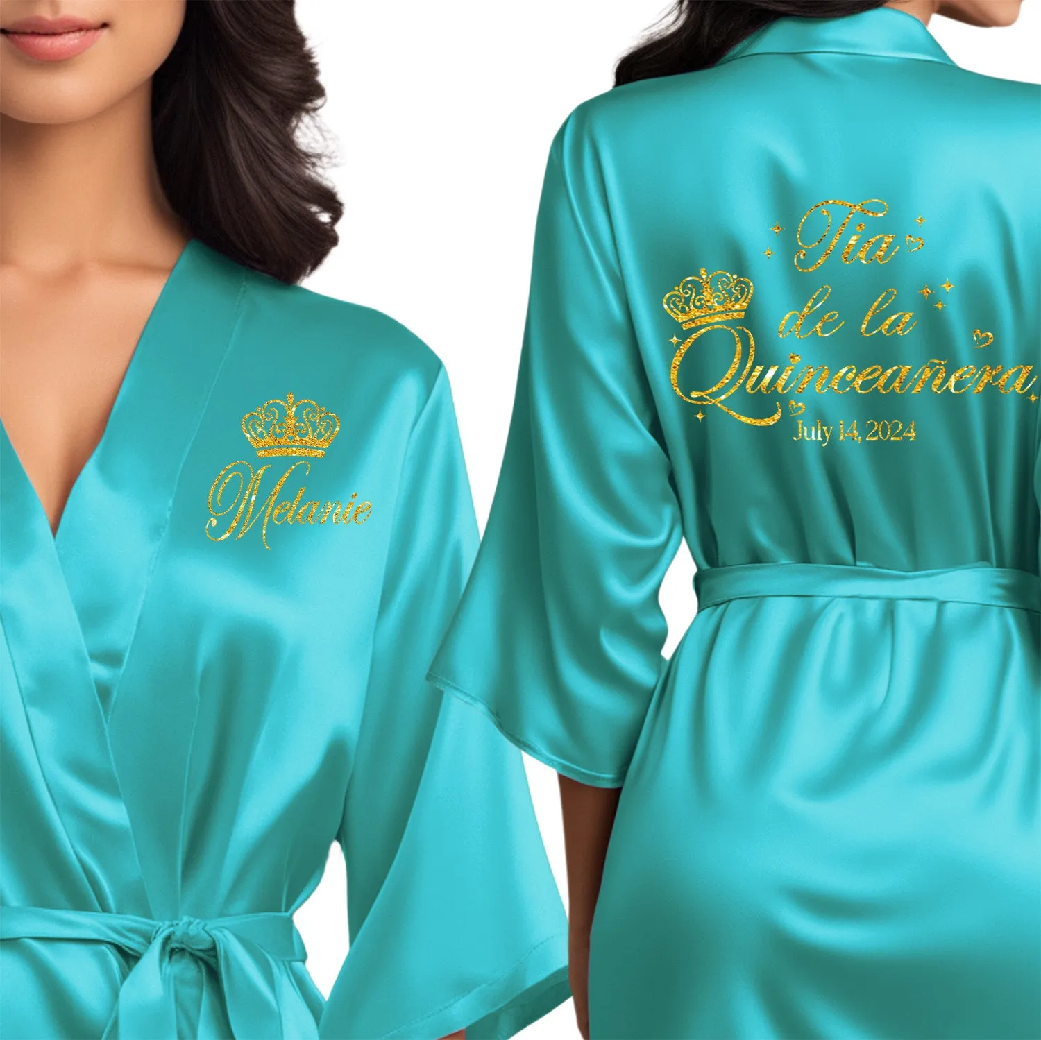 Turquoise Blue Mis Quince Años Robes, Pretty Quinceañera Robes, Robes for Mama de Quince | Quinceañera Gift