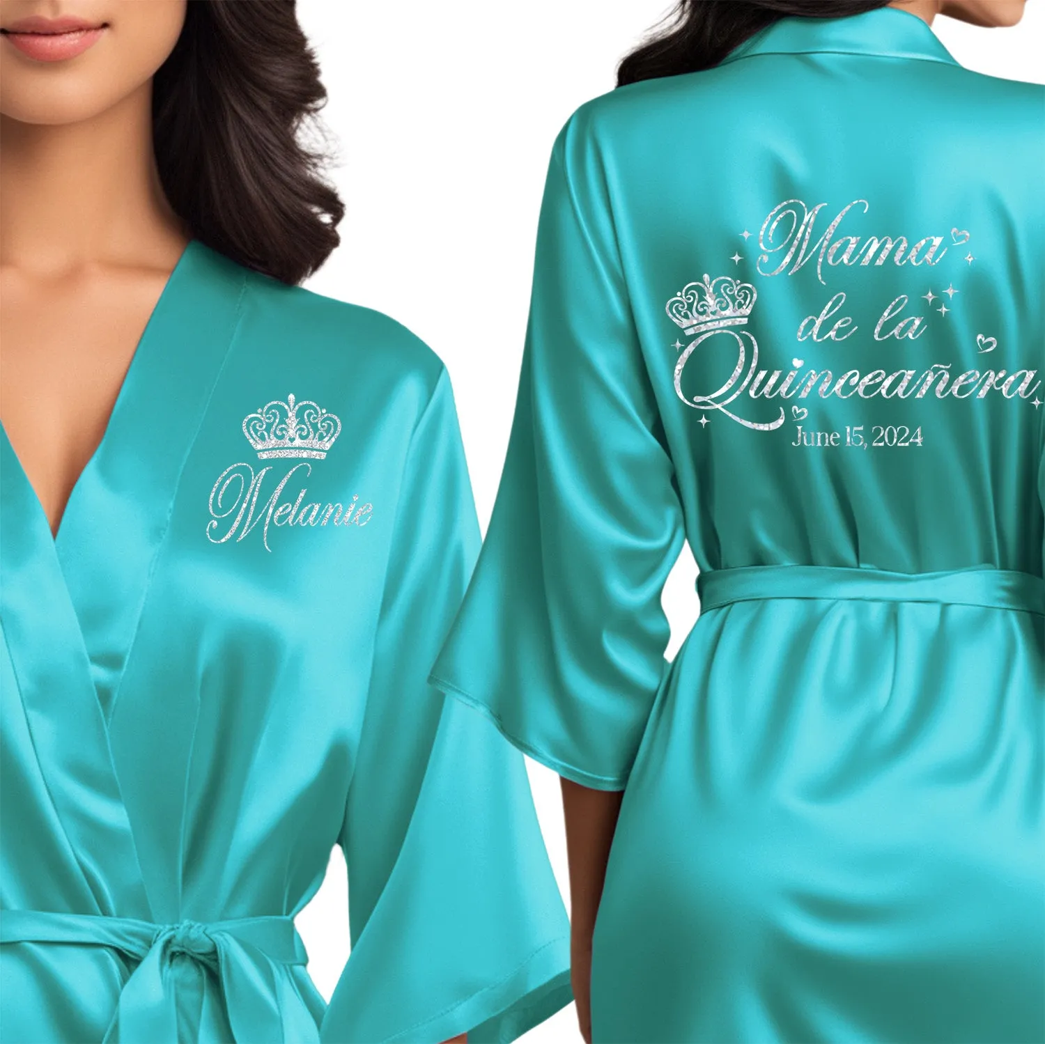 Turquoise Blue Mis Quince Años Robes, Pretty Quinceañera Robes, Robes for Mama de Quince | Quinceañera Gift