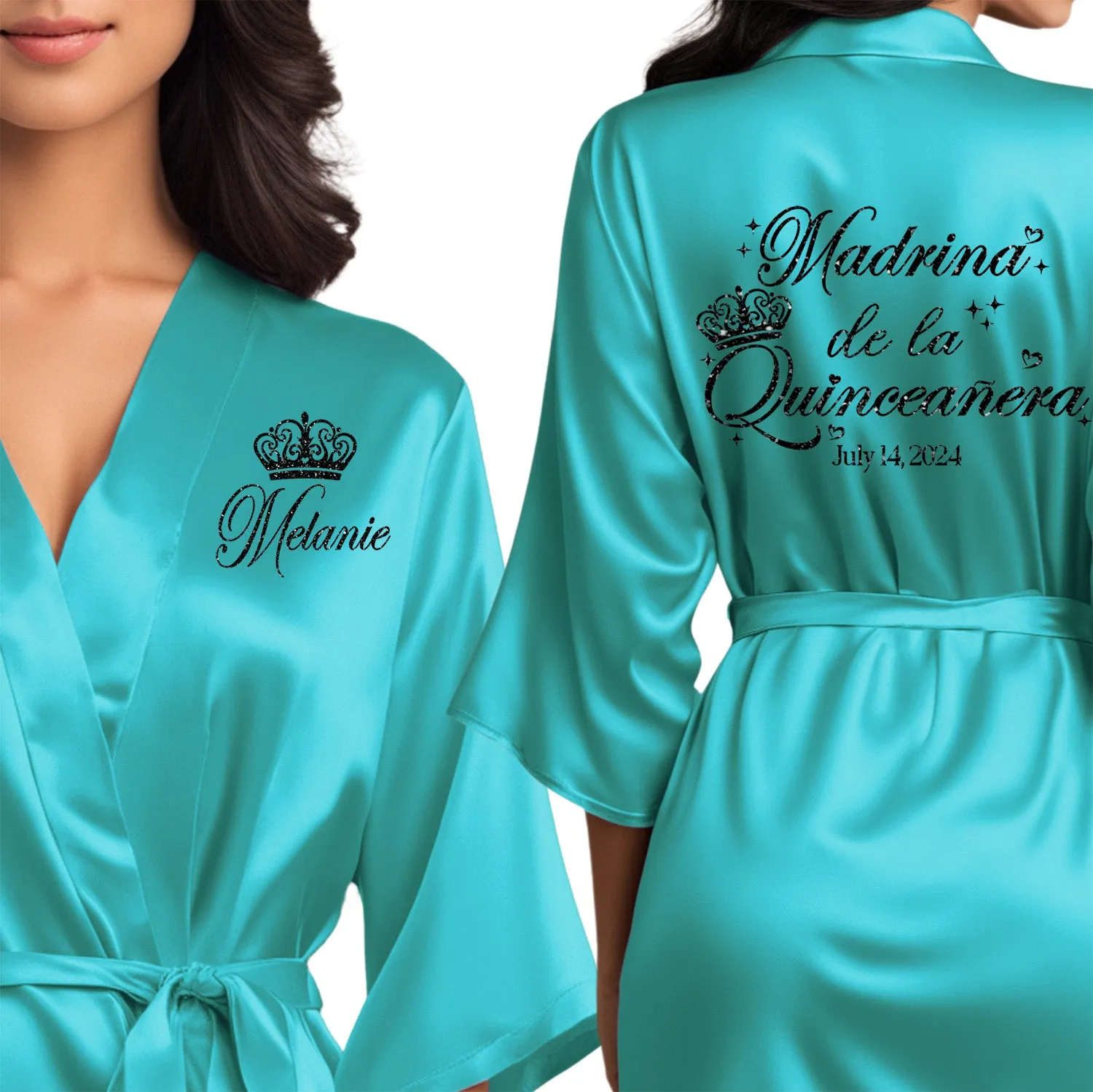 Turquoise Blue Mis Quince Años Robes, Pretty Quinceañera Robes, Robes for Mama de Quince | Quinceañera Gift