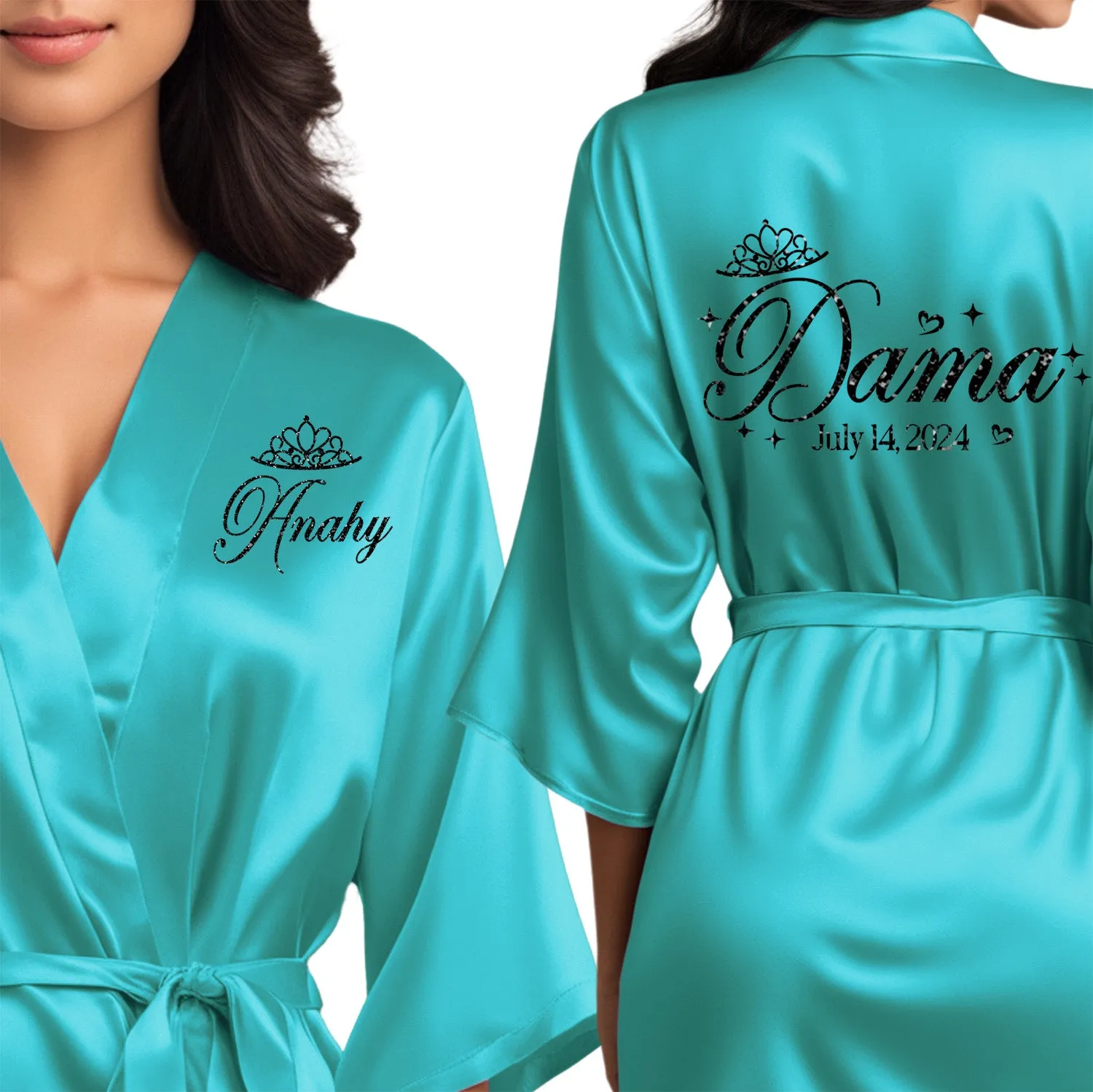 Turquoise Blue Mis Quince Años Robes, Pretty Quinceañera Robes, Robes for Mama de Quince | Quinceañera Gift