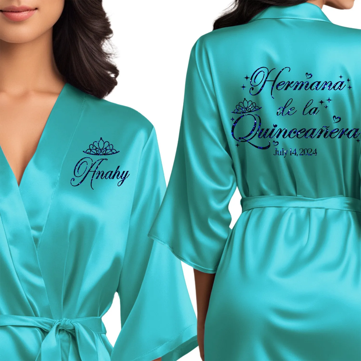 Turquoise Blue Mis Quince Años Robes, Pretty Quinceañera Robes, Robes for Mama de Quince | Quinceañera Gift