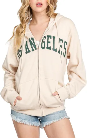 Urban Look Womens California and Los Angeles Drawstring Fleece Zip Up Hoodies
