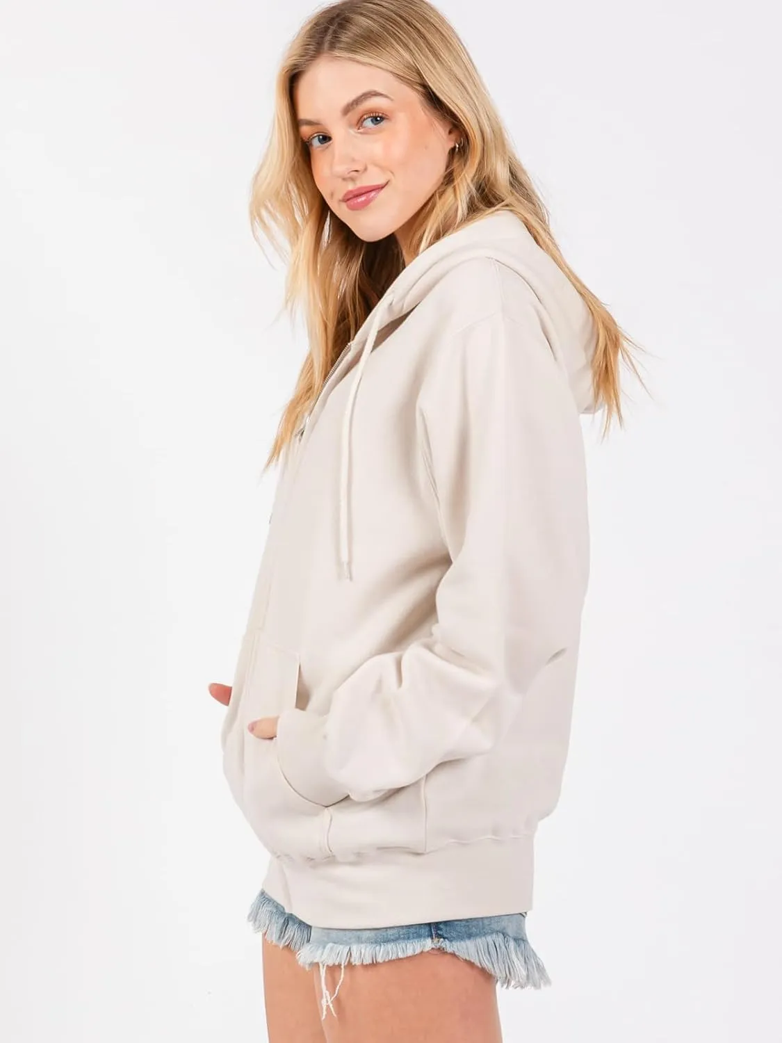 Urban Look Womens California and Los Angeles Drawstring Fleece Zip Up Hoodies