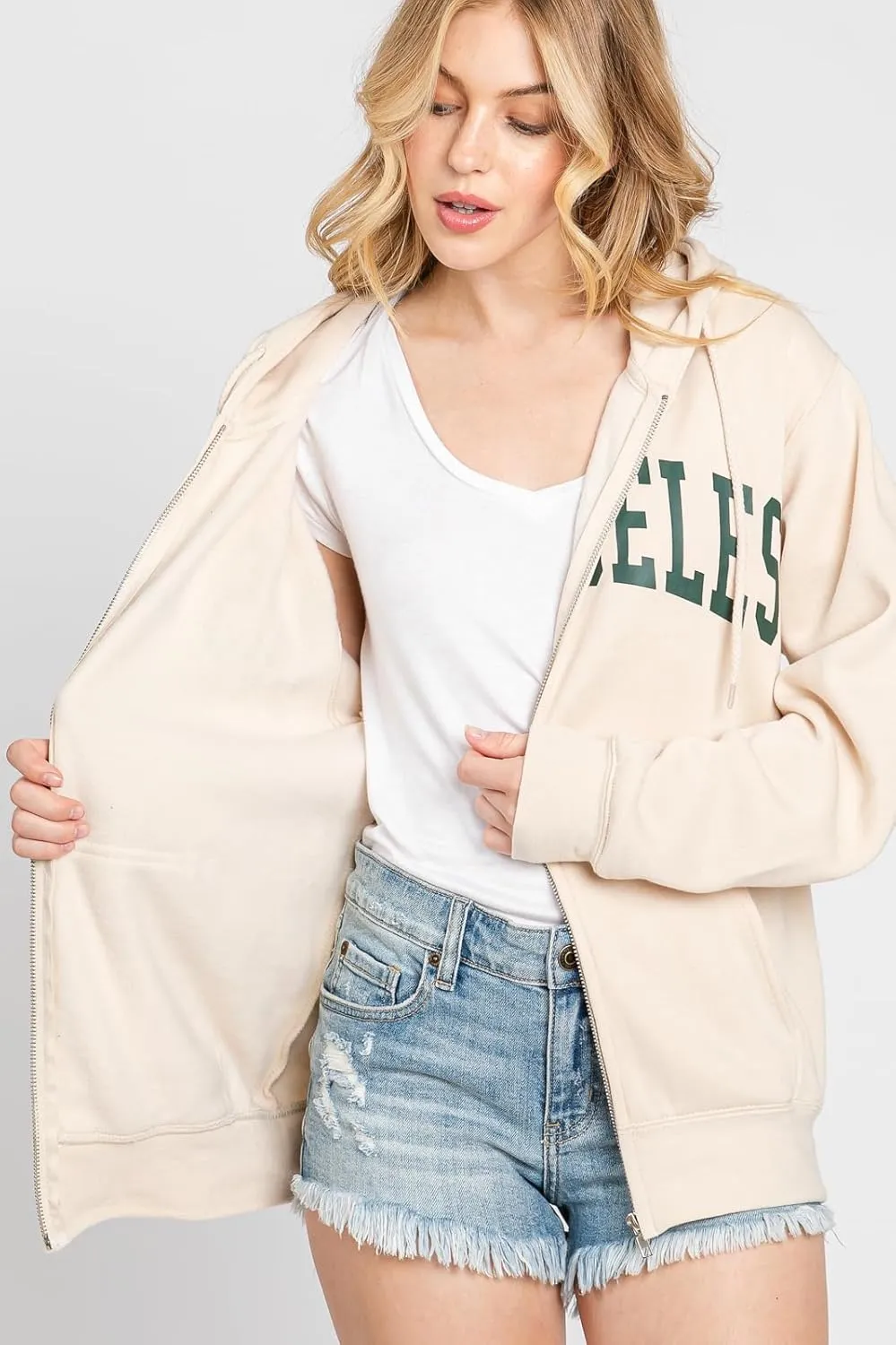 Urban Look Womens California and Los Angeles Drawstring Fleece Zip Up Hoodies